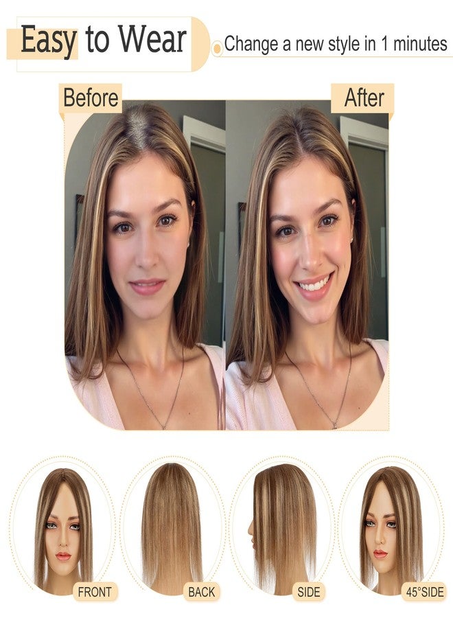SEGO Hair Toppers for Women Real Human Hair, 7 * 13CM Silk Base 100% Remy Clip in Top Wiglet Hairpieces, Top Pieces Add Volume -12 Inch 4T4P27 - Image 5